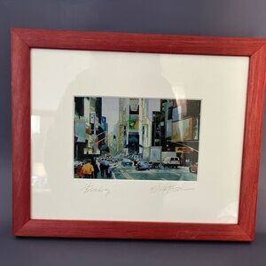 Signed Watercolor, “Broadway” New York City, Art Gallery Framed, Named By Artist